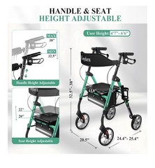 Cosydora R402 Rollator Walker with Seat 13.6 lb Lightweight 8″ Wheels, Green.