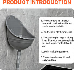 Waterless Wall-Mounted Urinal for Men with No-Drill Installation