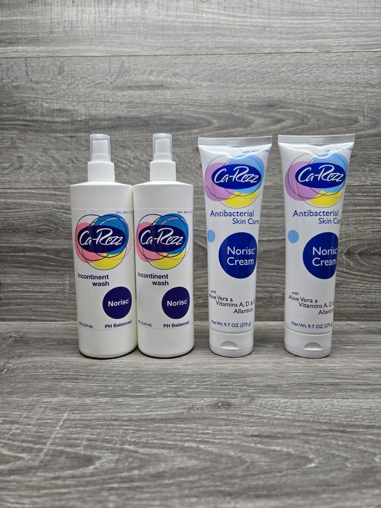 4 Ca-Rezz Antibacterial Skin Care No Risc Cream 9.7 Oz & Incontinent Wash