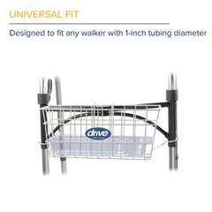 Drive Medical Walker Basket with Plastic Insert Tray and Cup Holder, Aluminum