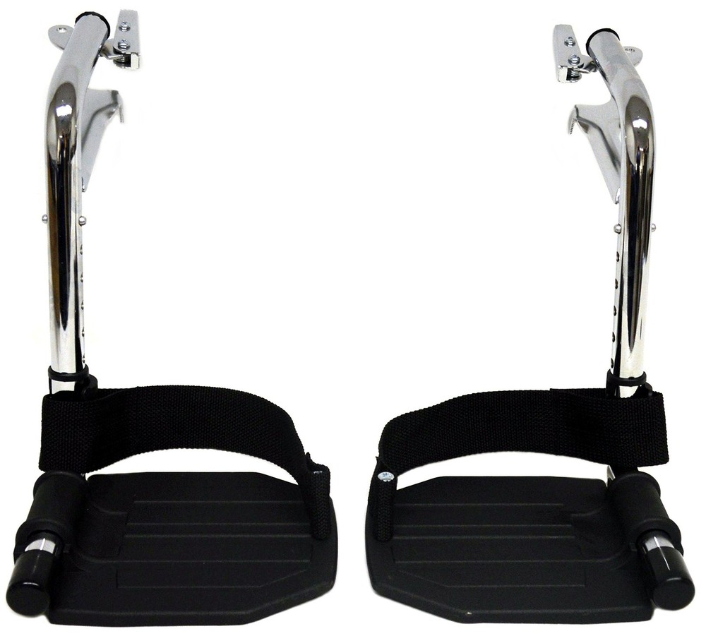 NEW Heavy Duty CHROME Wheelchair Footrests with Black ALUMINUM Footplates