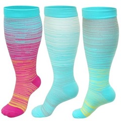 3 Pairs Plus Size Compression Socks: Wide Calf Compression 4XL Red/Blue/Yellow