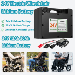 24V 12Ah Lithium Battery for Wheelchair Includes 2A Charger Anderson Connector