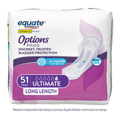 Equate Options Women’s Incontinence Pads, Ultimate Absorbency, Unscented (102 )