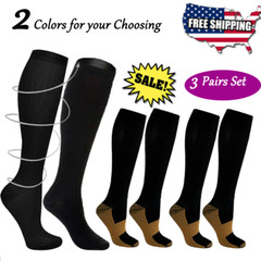 Compression Socks 3 Pairs Leg Support Stockings Pain Relief Fr Men Women S-XXL