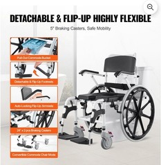 Shower Wheelchair, 17.5in Width Aluminum Alloy Bathroom Wheelchair for Ins