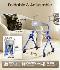 Z35 PackGo Foldable Lightweight Rollator Walker Blue Magnesium Alloy Frame