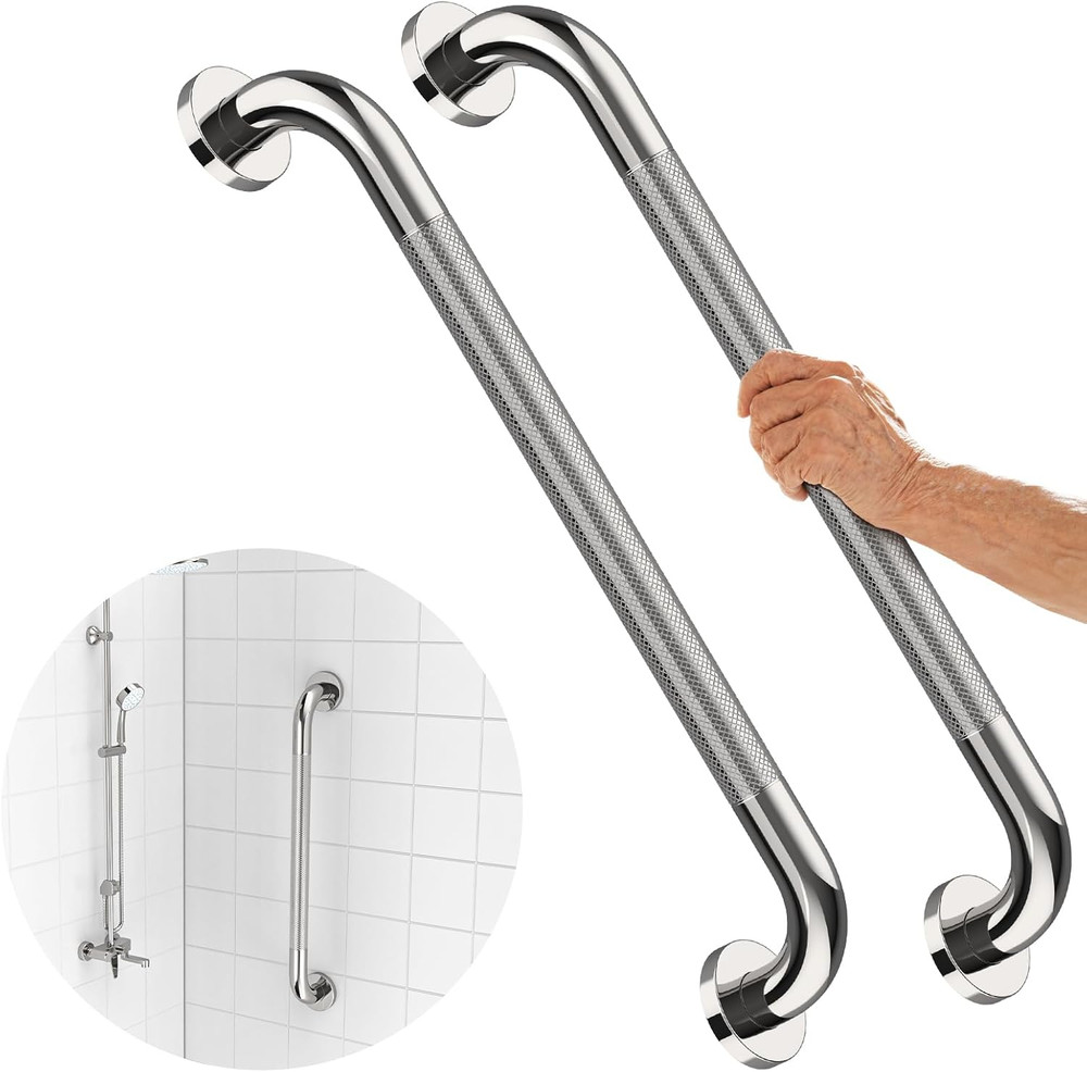 2 Pack 24 Inch Shower Grab Bar with Anti-Slip Grip, Chrome Stainless Steel Bath