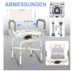 Adjustable 360° Heavy Duty Swivel Shower Chair w Padded Back & Arms 550 Lb…
