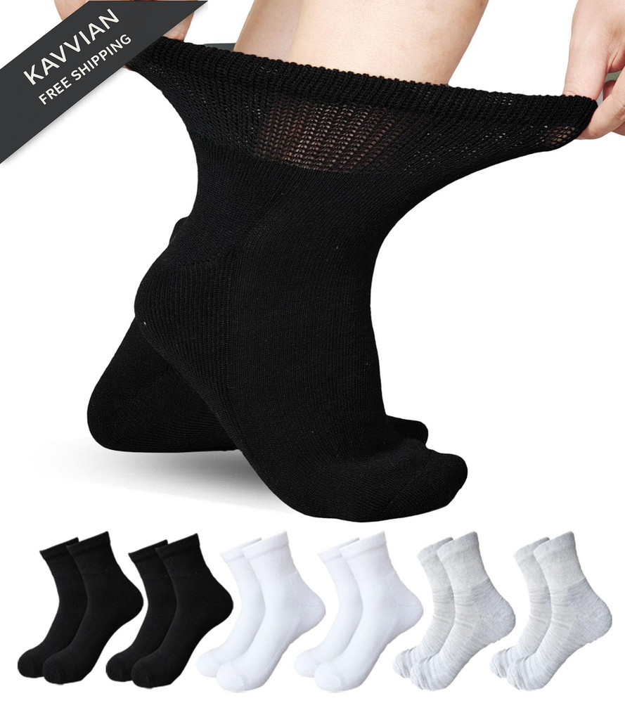 Aisesine Diabetic Ankle Socks Women for Large, Black/White/Grey-6 Pairs