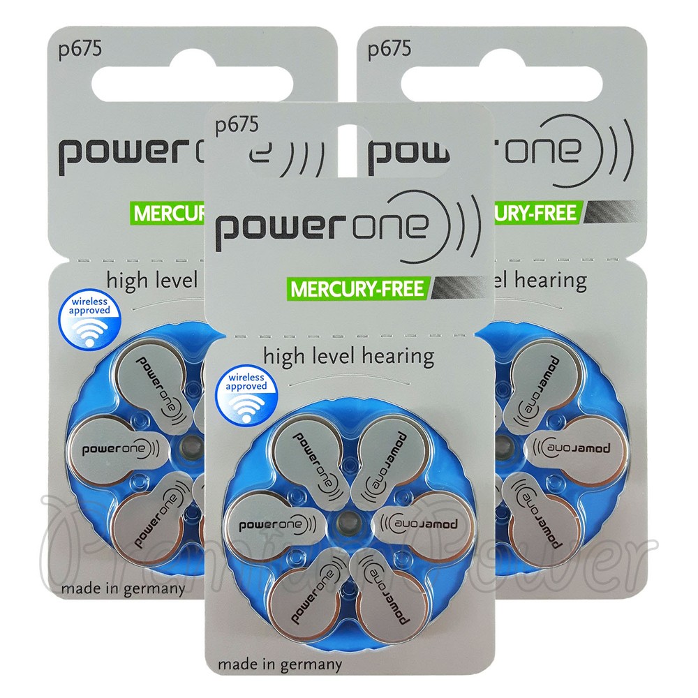 Power One 675 Size Hearing aid batteries Zinc air Mercury free Varta x 60 cells