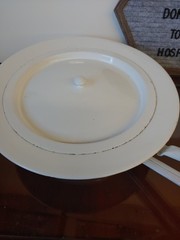 Vintage White Enamel Metal Round Bed Pan with Lid