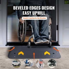 Rubber Threshold Ramp 2″ Rise Doorway Curb Ramps for Wheelchair Scooter Car Blac