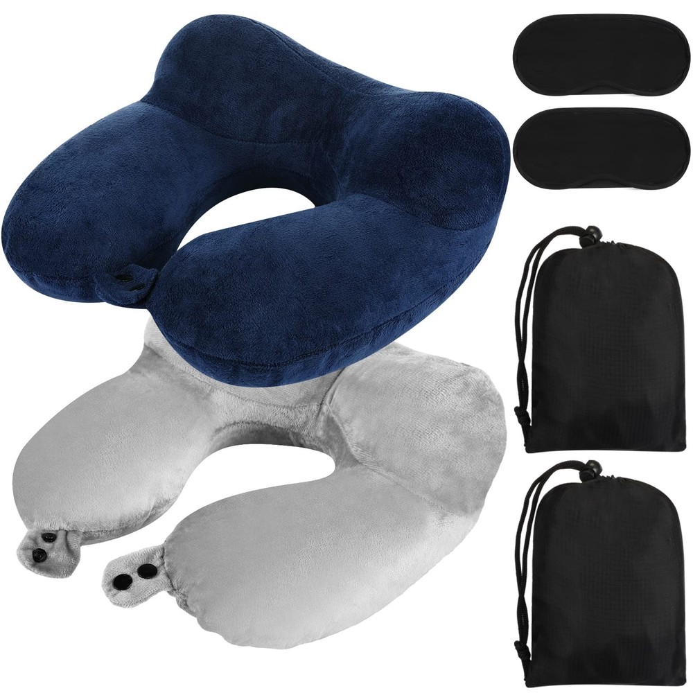 Sintuff 2 Pack Inflatable Travel Pillow for Light Gray and Dark Blue