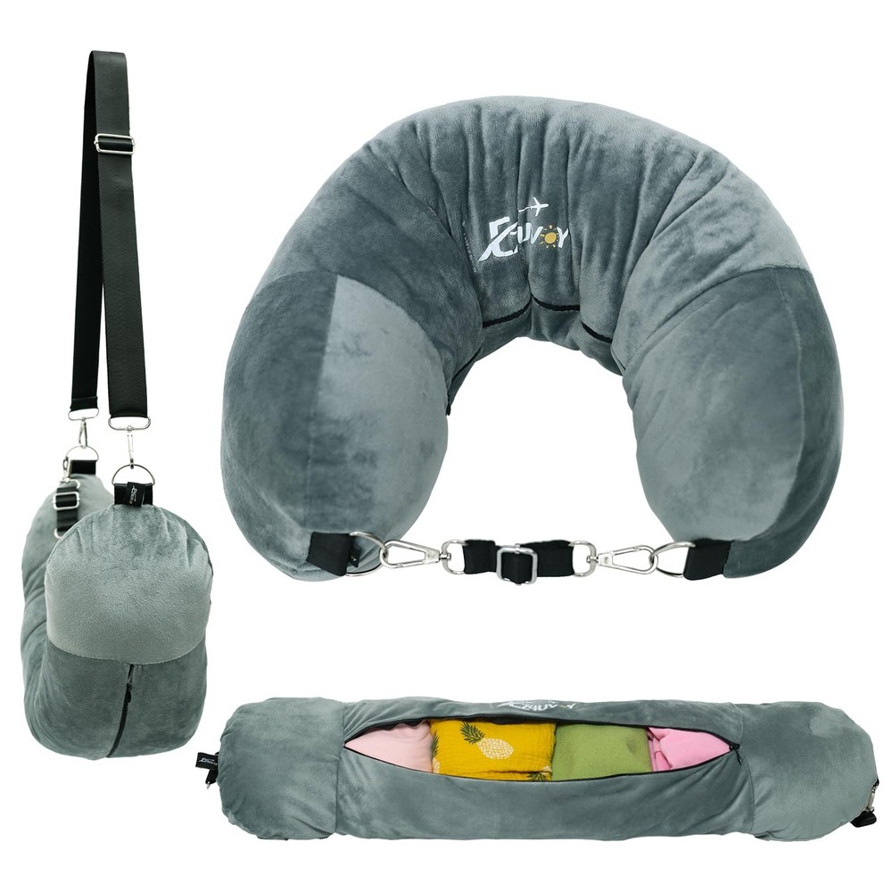 EZ4UVOY Travel Neck Pillow Stuffable with 28.34inch * 8.07inch, Grayish Green