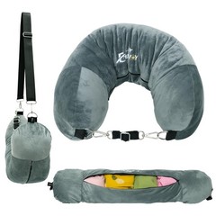 EZ4UVOY Travel Neck Pillow Stuffable with 28.34inch * 8.07inch, Grayish Green