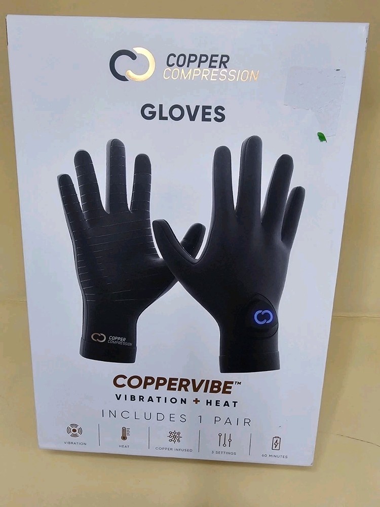Copper Compression CopperVibe Vibration Heat Therapy Gloves Black (1 Pair)