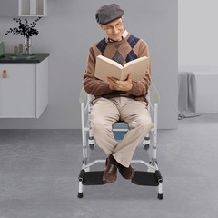 Height Adjustable Commode Chair, Rolling Shower Wheelchair, Versatile Design