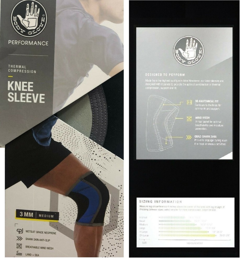 Body Glove Performance Thermal Compression Knee Sleeve Medium Black Green Gray