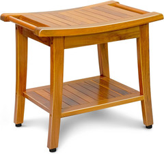 20″ Premium Teak Shower Bench with Shelf & Handle for Indoor/Outdoor Use