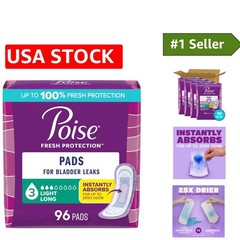 Poise Disposable Incontinence & Postpartum Pads, Leak Protection, 96 Count