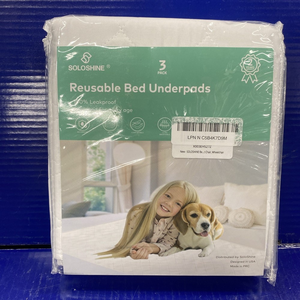 SOLOSHINE Washable Underpads, 18″ x 24″ (3 Pack) Heavy Absorbency Open Box