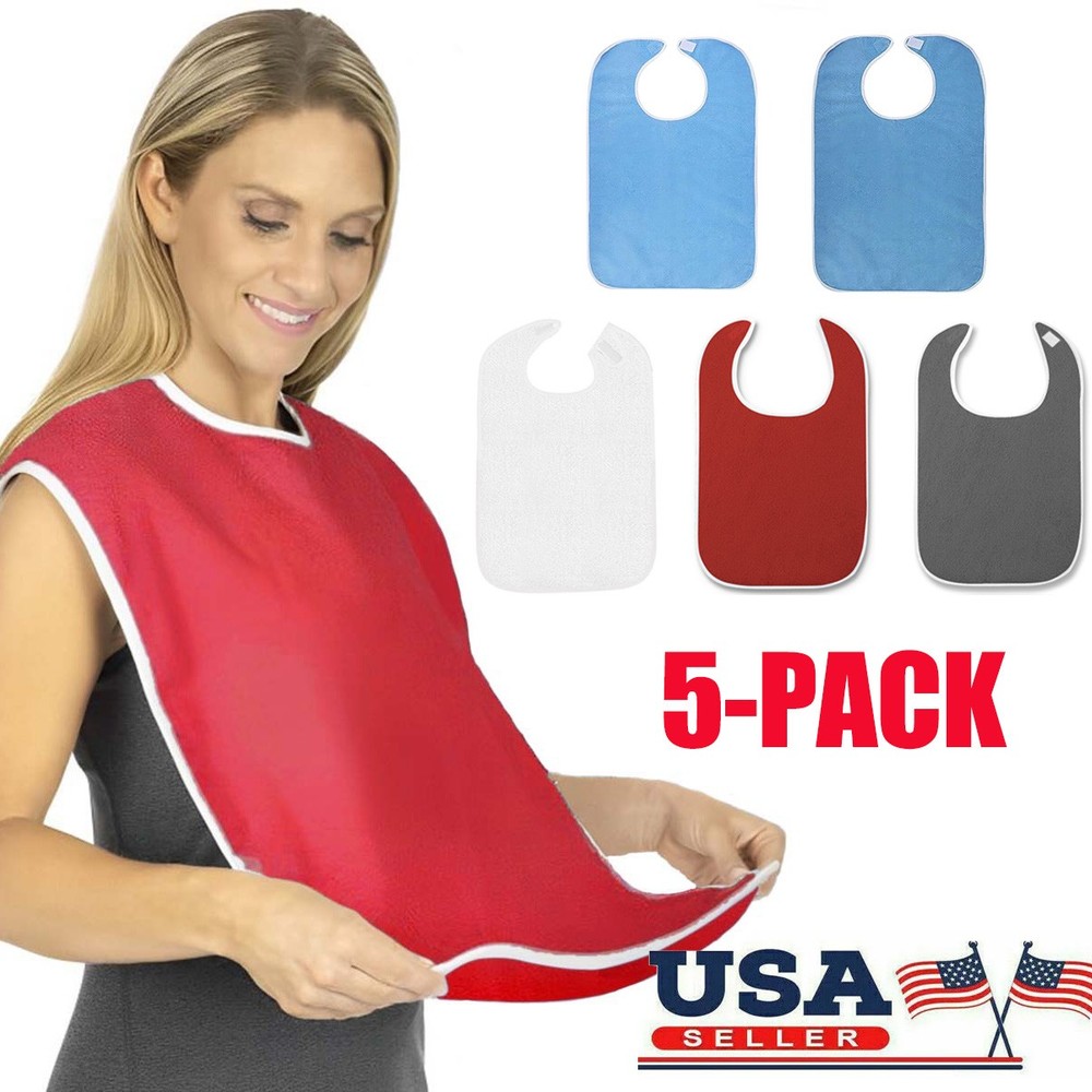 5PCS Adult Bibs for Eating Women/Men Bib-Washable Reusable Antifouling US gift