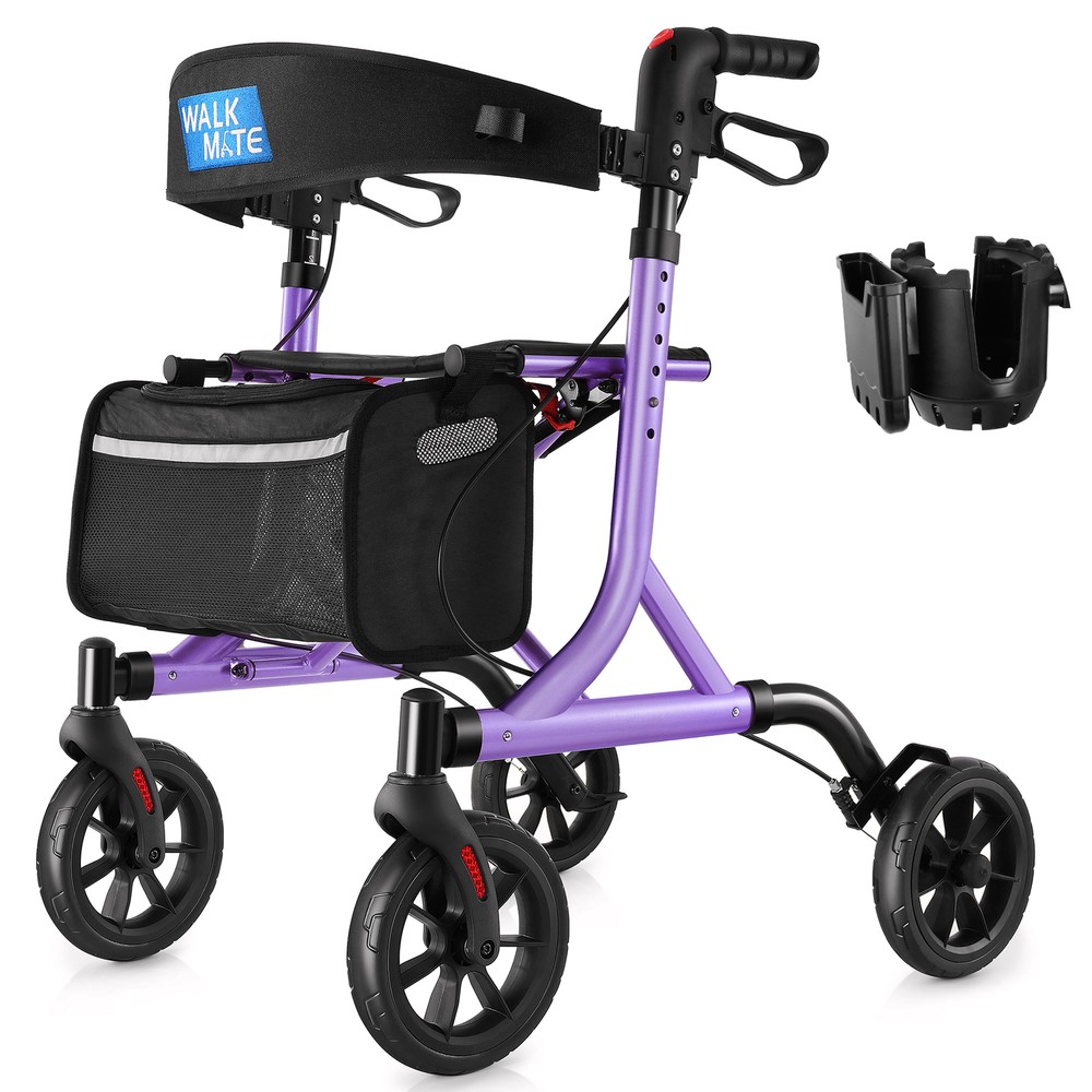 Rollator Walker w/Seat for Seniors 8in Wheels Supports up to 300lbs, Lightweight