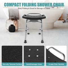 Height Adjustable Folding Shower Chair – Portable Anti-Slip Bath Stool for Senio