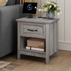 Linsy Night Stand 18.9 Farmhouse Wood Night Stand Type-C Charging Station Open