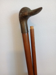 Vintage Brass Duck Head Walking Cane 36” Light Wood Collapsible 2 Piece Stick