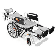3 in 1 Commode Shower Chair with Wheels+Wheelchair Tray+Footrest,180° Reclining