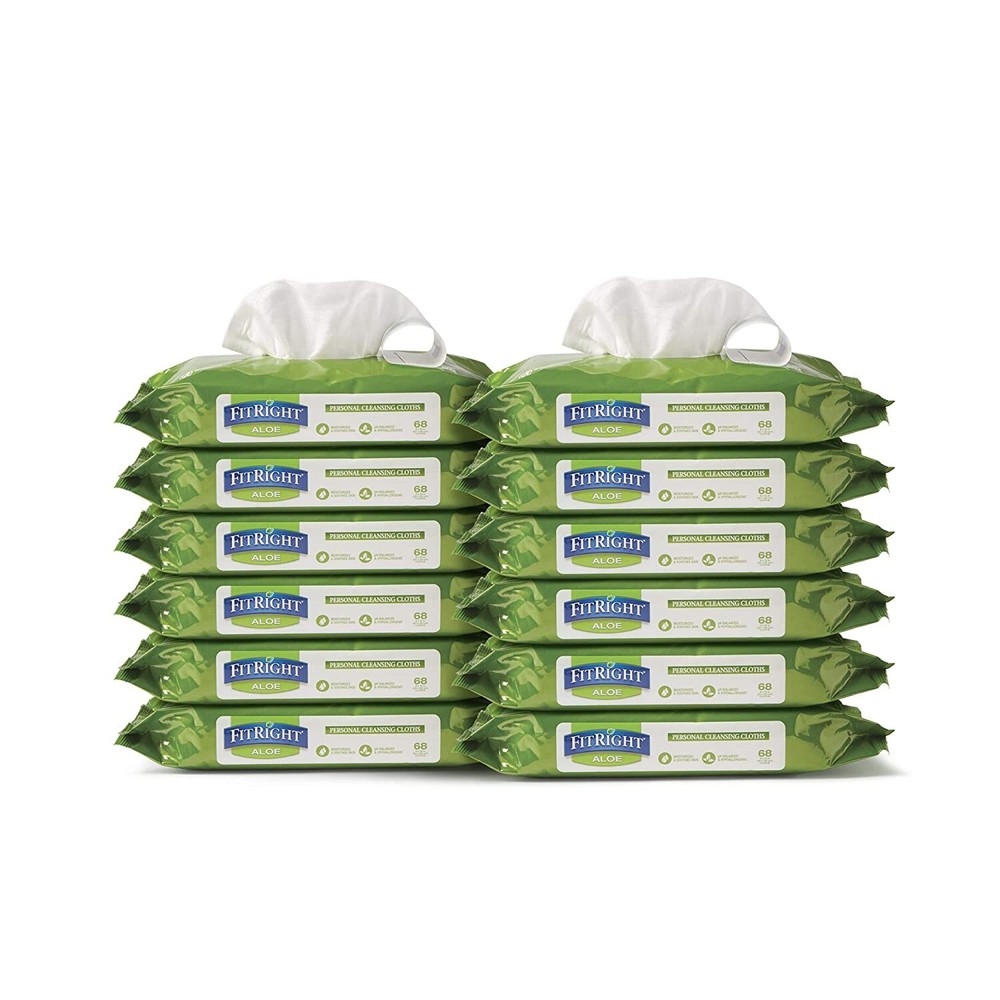 FitRight Aloe Personal Cleansing Incontinence Wipes 8 x10 inch, White, 12 Pack!✅