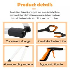 Foldable Garbage Pick Up Grabber Tool Rotating Jaw & Magnet Trash Picker 32”