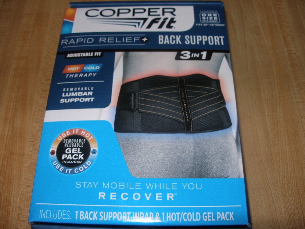 Copper Fit Rapid Relief Back Support 3 In 1 One Size Hot/Cold Therapy/Gel Pack