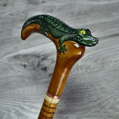 Cane Walking Stick Wooden carved Handmade – Alligator
