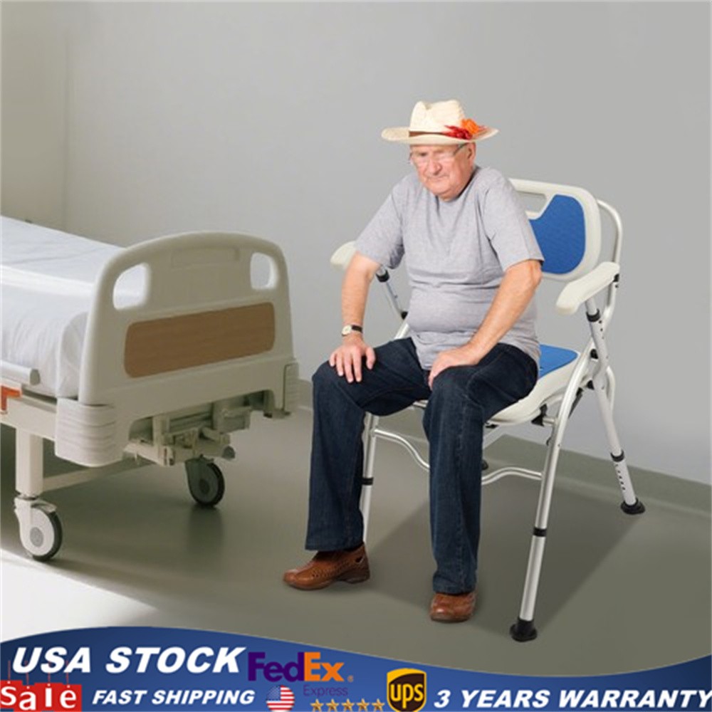 Folding Shower Chair with Arms and Back for Seniors Handicap Disabled Blue US