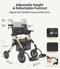 Z51 Rollator Walkers with Seat Champagne