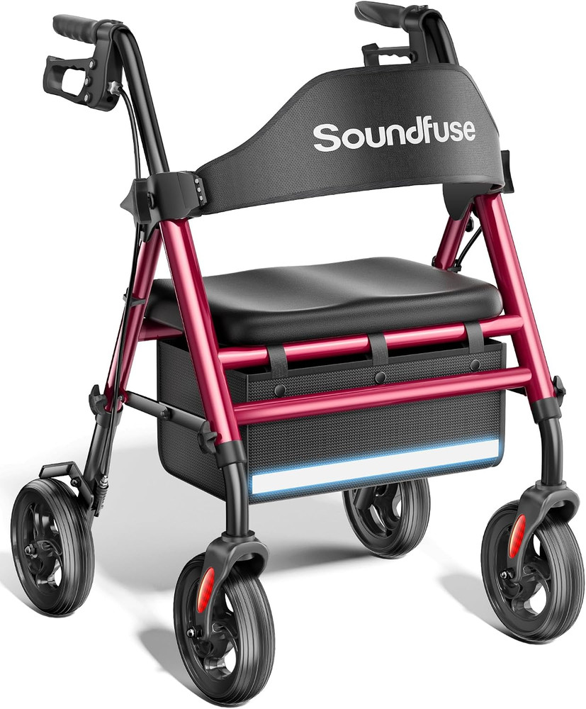 Walkers for Seniors, Rollator Walker with Seat, 8″ All Terrain Wheels, Double Su
