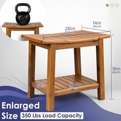 Teak Shower Bench, 20″ Solid Wood Shower Stool Waterproof Shower Rectangular
