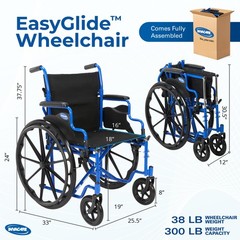 Invacare Folding Wheelchair with 18″ Seat, Removable Arms, Footrests – Blue