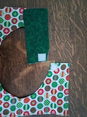 Ornaments and dark green Adult Bib, Handmade , 35 1/2” by 21 ½”, reversible