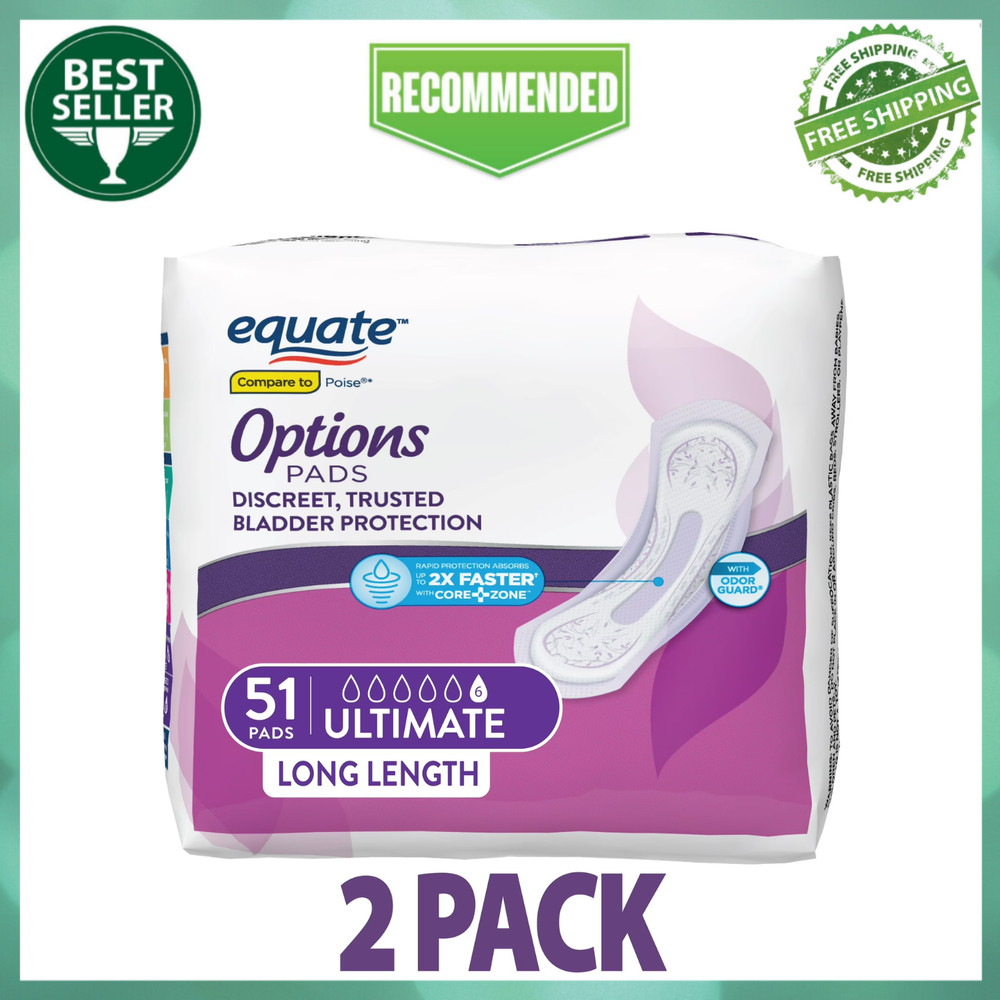 Equate Options Women’s Incontinence Pads – Long , Ultimate Absorbency, 102 count