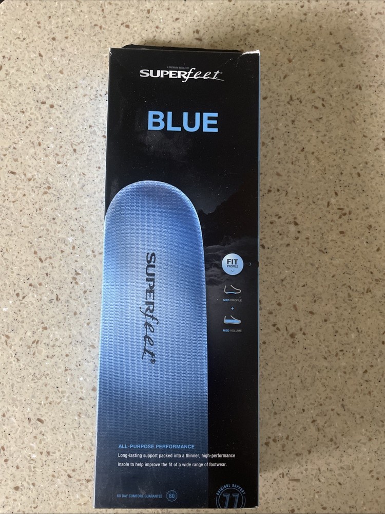 Superfeet Blue Insoles Men 9.5-11 Women 10.5-12 New in Box Arch Support