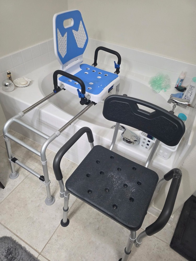 Adjustable Shower Bath Chair with 2 Handrails, Non-Slip, Portable, Blue Black