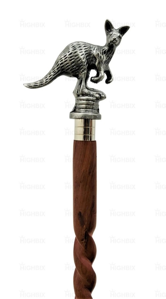 NewAntique Brass Aluminium Kangaroo Hand Handle Walking Wooden Stick Cane Style
