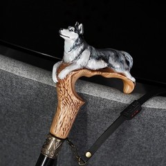 Wooden Cane Walking Stick Husky Dog Cane , Hand-painted Luxury Walking Stick