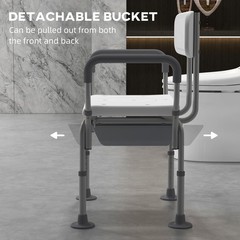 3-in-1 Shower Chair with Back and Arms Height Adjustable Bedside Commode White
