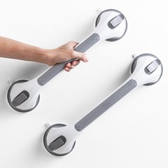 LEVERLOC 2 Pack Suction Shower Grab Bars, Drill-Free Safety Handles, Gray New OB