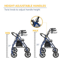 Drive Medical Four Wheel Rollator Rolling Walker with Fold Up Removable Back Sup
